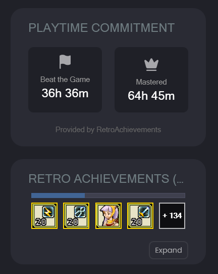 RetroAchievements Time to Beat and Time to Master stats